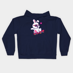 Cute Rabbit Playing Skateboard And Wearing Glasses Cartoon Kids Hoodie